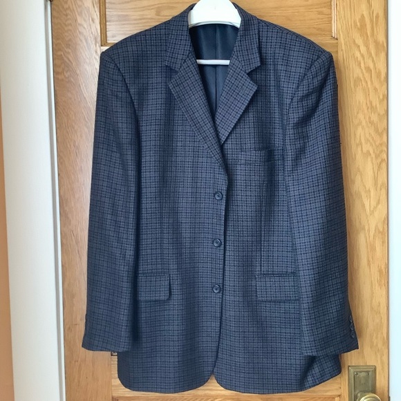 VINTAGE Blue Wool Houndstooth Plaid Blazer Size 42 - Picture 3 of 15